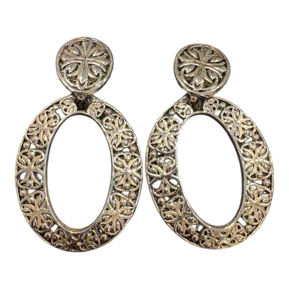Premier Designs Convertible Pierced-or-Clip Filigree  Earrings Silvertone J17